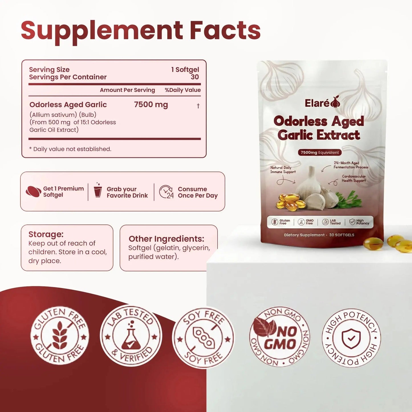 Lucent Aged Garlic Extract - 7500mg Odorless Softgels